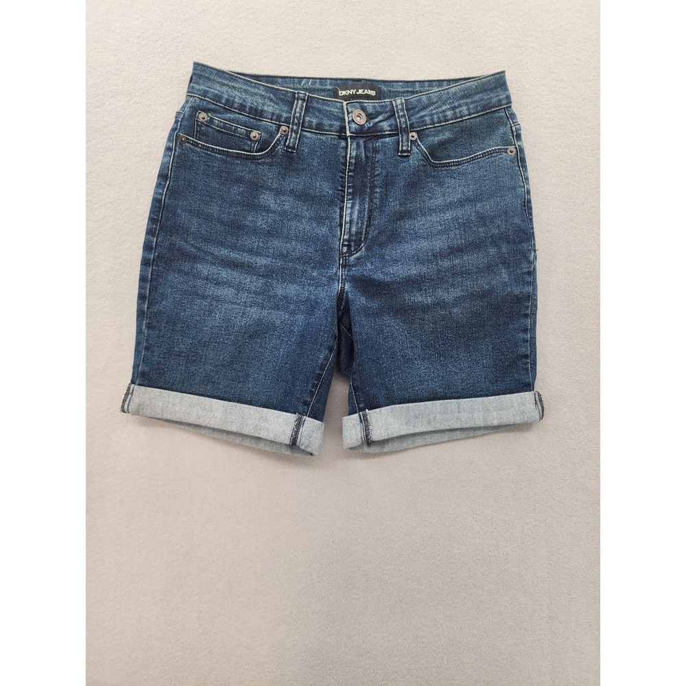 DKNY Jeans Women 4 Dark Wash Cuffed Denim Shorts Mid Rise Stretch‎ Summer Casual